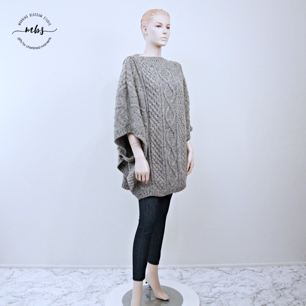 Fox Run Vintage Wool Long Cable Knit Sweater Tunic Gray Women M‎